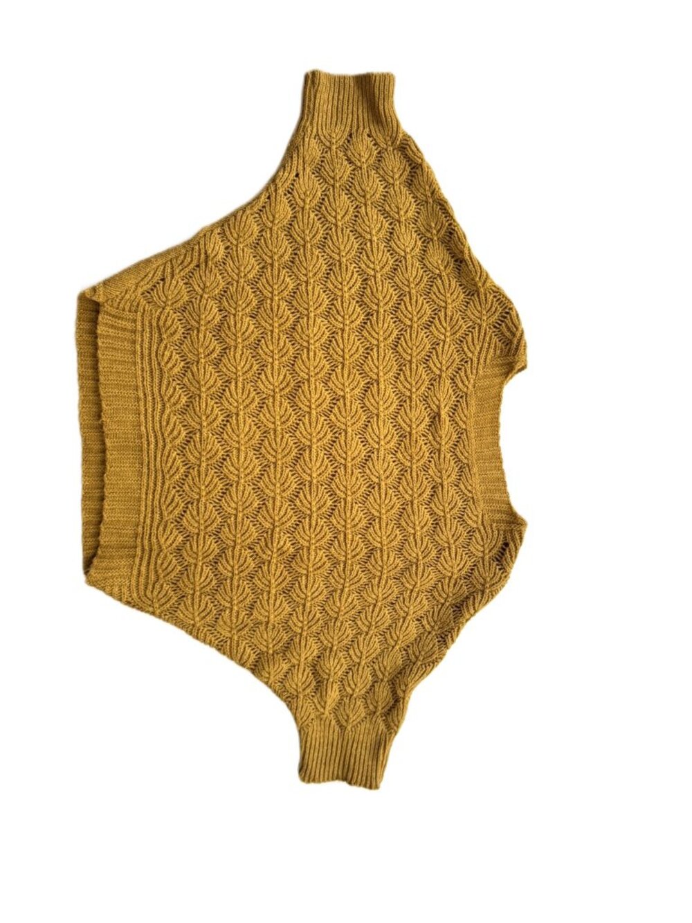 Vtg Mustard Yellow Bat Wing Short Sleeve Handknit Sweater sz M - L